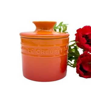 Le Creuset Butter Crock Flame Orange Stoneware 6oz NWOB